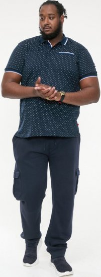 D555 OAKLEY AOP Jersey Polo With Jacquard Collar, Ribs And Chest Pocket Navy - Polo majice - Moške Polo Majice za Močnejše Postave