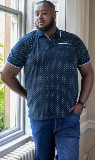 D555 OAKLEY AOP Jersey Polo With Jacquard Collar, Ribs And Chest Pocket Navy - Polo majice - Moške Polo Majice za Močnejše Postave