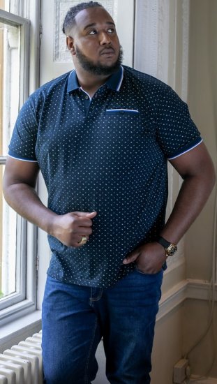 D555 OAKLEY AOP Jersey Polo With Jacquard Collar, Ribs And Chest Pocket Navy - Polo majice - Moške Polo Majice za Močnejše Postave