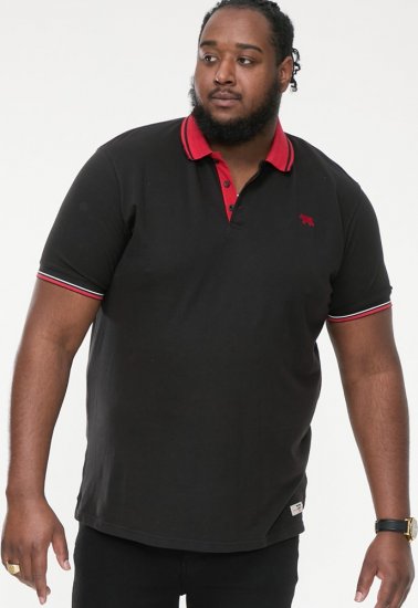 D555 CHESTER Pique Polo With Red Collar With Tipping Detail And Chest Embroidery Black - Polo majice - Moške Polo Majice za Močnejše Postave