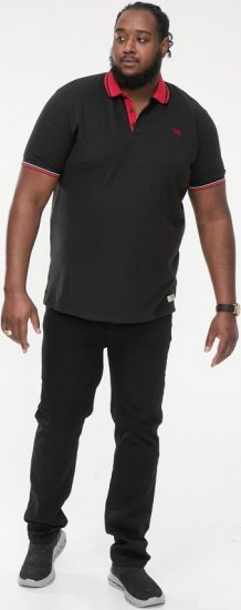 D555 CHESTER Pique Polo With Red Collar With Tipping Detail And Chest Embroidery Black - Polo majice - Moške Polo Majice za Močnejše Postave