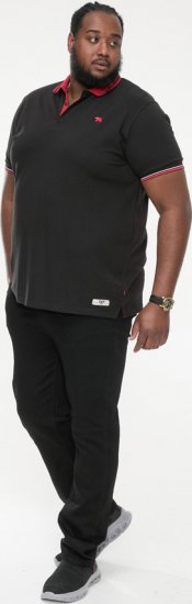 D555 CHESTER Pique Polo With Red Collar With Tipping Detail And Chest Embroidery Black - Polo majice - Moške Polo Majice za Močnejše Postave