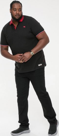 D555 CHESTER Pique Polo With Red Collar With Tipping Detail And Chest Embroidery Black - Polo majice - Moške Polo Majice za Močnejše Postave