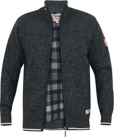 D555 ABERDARE Knitted Zip Through Sweater With Bonded Check Lining Charcoal Marl - Puloverji & jopice - Moški Puloverji & Jopice za Močnejše Postave