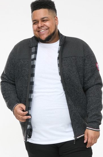 D555 ABERDARE Knitted Zip Through Sweater With Bonded Check Lining Charcoal Marl - Puloverji & jopice - Moški Puloverji & Jopice za Močnejše Postave