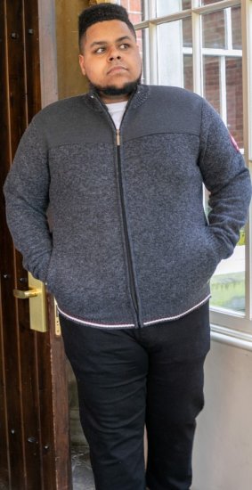 D555 ABERDARE Knitted Zip Through Sweater With Bonded Check Lining Charcoal Marl - Puloverji & jopice - Moški Puloverji & Jopice za Močnejše Postave