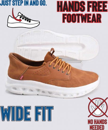 D555 Dartford 1 Kingsize Hands Free Shoes Pu & Faux Suede Top Tan - Moški čevlji 40-52 - 