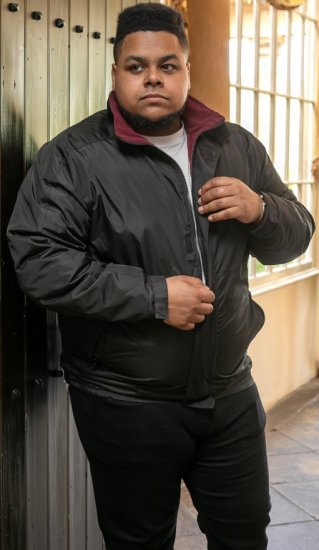 D555 Rudy Showerproof Fleece Lined Jacket With Packaway Hood - Black - Jakne - Moške bunde za Močnejše Postave