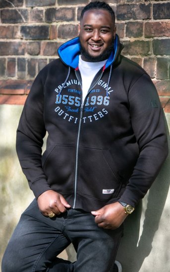 D555 LINGARD Full Zip Hoody With Original Chest Print Black - Puloverji & jopice - Moški Puloverji & Jopice za Močnejše Postave
