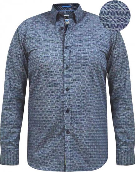 D555 MANGALA Geometric AOP Long Sleeve Shirt With Concealed Button Down Collar Navy - Srajce - Moške srajce za Močnejše Postave