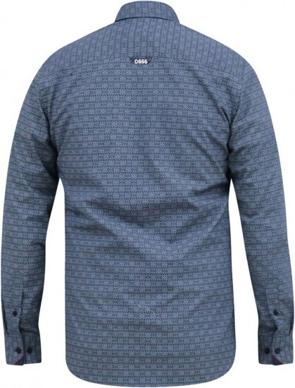 D555 MANGALA Geometric AOP Long Sleeve Shirt With Concealed Button Down Collar Navy - Srajce - Moške srajce za Močnejše Postave