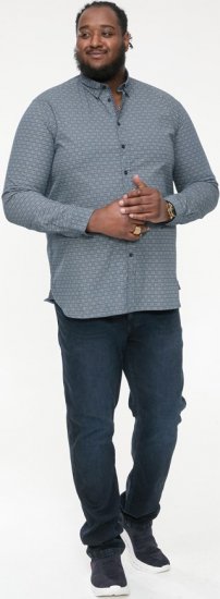 D555 MANGALA Geometric AOP Long Sleeve Shirt With Concealed Button Down Collar Navy - Srajce - Moške srajce za Močnejše Postave