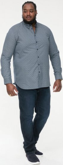 D555 MANGALA Geometric AOP Long Sleeve Shirt With Concealed Button Down Collar Navy - Srajce - Moške srajce za Močnejše Postave