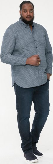 D555 MANGALA Geometric AOP Long Sleeve Shirt With Concealed Button Down Collar Navy - Srajce - Moške srajce za Močnejše Postave