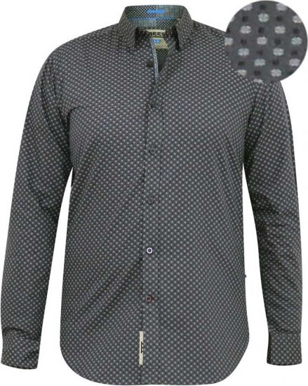 D555 KEATON Micro AOP Long Sleeve Shirt With Concealed Button Down Collar Grey - Srajce - Moške srajce za Močnejše Postave