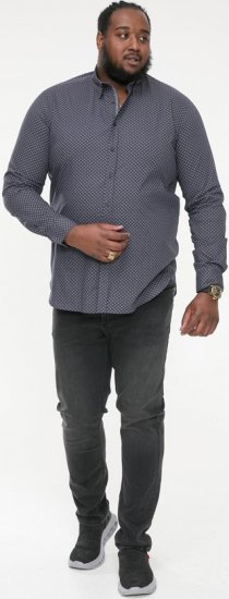 D555 KEATON Micro AOP Long Sleeve Shirt With Concealed Button Down Collar Grey - Srajce - Moške srajce za Močnejše Postave