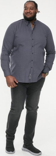 D555 KEATON Micro AOP Long Sleeve Shirt With Concealed Button Down Collar Grey - Srajce - Moške srajce za Močnejše Postave