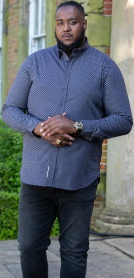 D555 KEATON Micro AOP Long Sleeve Shirt With Concealed Button Down Collar Grey - Srajce - Moške srajce za Močnejše Postave