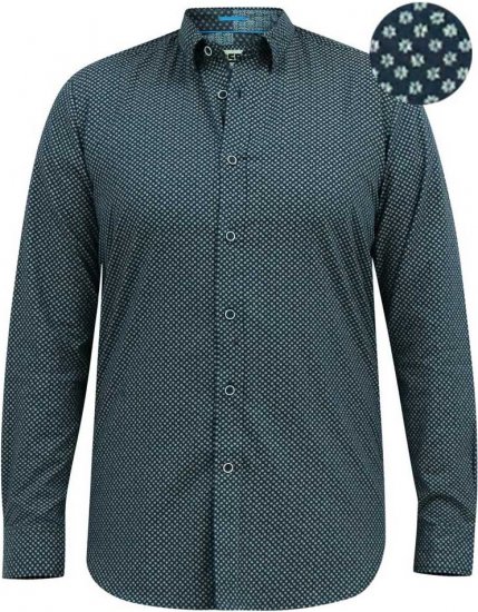 D555 MORGAN Micro AOP Long Sleeve Shirt With Concealed Button Down Collar Navy - Srajce - Moške srajce za Močnejše Postave