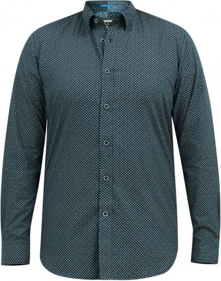 D555 MORGAN Micro AOP Long Sleeve Shirt With Concealed Button Down Collar Navy - Srajce - Moške srajce za Močnejše Postave