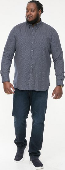 D555 MORGAN Micro AOP Long Sleeve Shirt With Concealed Button Down Collar Navy - Srajce - Moške srajce za Močnejše Postave