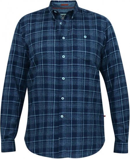 D555 SONNY Navy Check Long Sleeve Shirt With Chest Patch Pocket & Button Down Collar Navy Check - Srajce - Moške srajce za Močnejše Postave