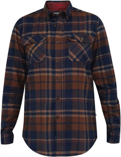 D555 SHERLOCK Check Overshirt With Two Patch Pockets & Button Down Collar Navy - Srajce - Moške srajce za Močnejše Postave
