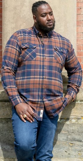 D555 SHERLOCK Check Overshirt With Two Patch Pockets & Button Down Collar Navy - Srajce - Moške srajce za Močnejše Postave