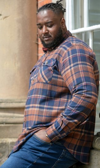 D555 SHERLOCK Check Overshirt With Two Patch Pockets & Button Down Collar Navy - Srajce - Moške srajce za Močnejše Postave