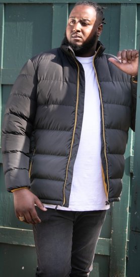 D555 CRISTIANO Puffer Jacket With Binding On Cuffs And Embroidery Badge On Sleeve Black - Jakne - Moške bunde za Močnejše Postave