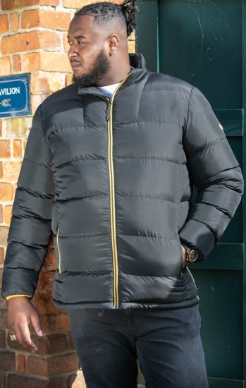 D555 CRISTIANO Puffer Jacket With Binding On Cuffs And Embroidery Badge On Sleeve Black - Jakne - Moške bunde za Močnejše Postave