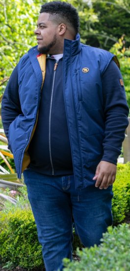 D555 FELIPE Zip Through Padded Gilet With Contrast Colour Lining And Rubber Badge Navy - Jakne - Moške bunde za Močnejše Postave