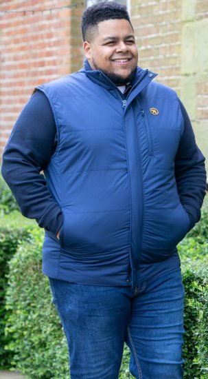 D555 FELIPE Zip Through Padded Gilet With Contrast Colour Lining And Rubber Badge Navy - Jakne - Moške bunde za Močnejše Postave