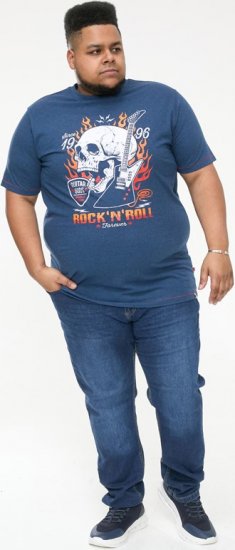 D555 NEAL Skull With Flames Printed Crew Neck T-Shirt Navy/Blue Twist - Kratke Majice - Moške kratke majice za močnejše postave