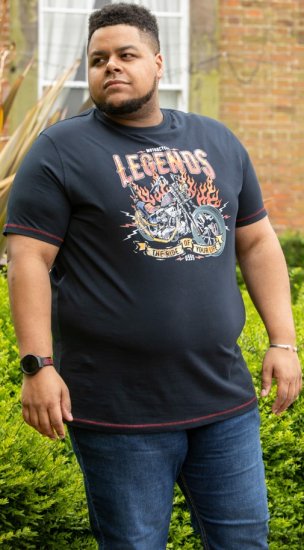 D555 JAGGER Legends Motor Bike Printed Crew Neck T-Shirt Navy - Kratke Majice - Moške kratke majice za močnejše postave