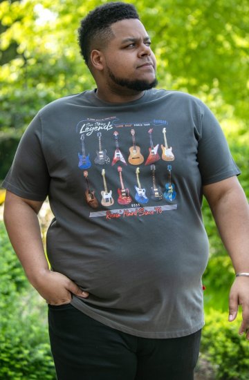 D555 JAIDEN Legends Guitar Printed Crew Neck T-Shirt Khaki - Kratke Majice - Moške kratke majice za močnejše postave