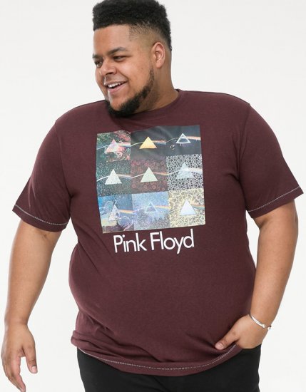 D555 DIVISION Official Pink Floyd Printed T-Shirt Burgundy - Kratke Majice - Moške kratke majice za močnejše postave