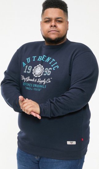 D555 KEYWORTH Authentic Printed Crew Neck Sweatshirt Navy - Puloverji & jopice - Moški Puloverji & Jopice za Močnejše Postave