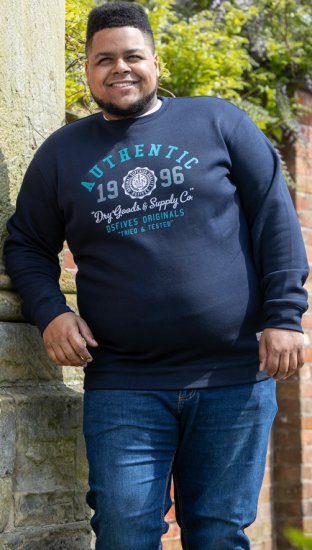 D555 KEYWORTH Authentic Printed Crew Neck Sweatshirt Navy - Puloverji & jopice - Moški Puloverji & Jopice za Močnejše Postave