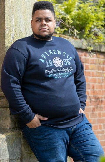 D555 KEYWORTH Authentic Printed Crew Neck Sweatshirt Navy - Puloverji & jopice - Moški Puloverji & Jopice za Močnejše Postave