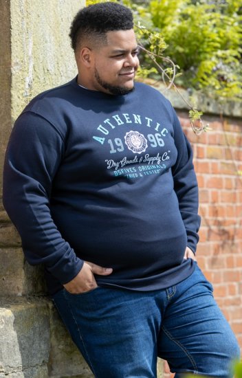 D555 KEYWORTH Authentic Printed Crew Neck Sweatshirt Navy - Puloverji & jopice - Moški Puloverji & Jopice za Močnejše Postave