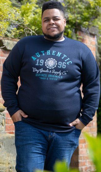 D555 KEYWORTH Authentic Printed Crew Neck Sweatshirt Navy - Puloverji & jopice - Moški Puloverji & Jopice za Močnejše Postave