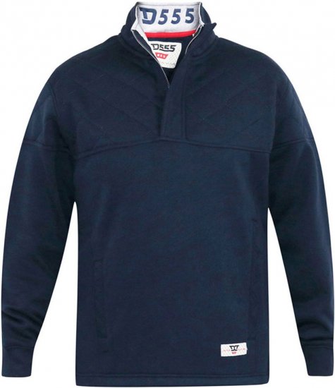D555 SWANN Quarter Neck Sweatshirt With Quilted Top Panel Navy - Puloverji & jopice - Moški Puloverji & Jopice za Močnejše Postave