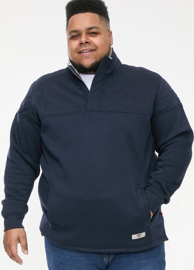 D555 SWANN Quarter Neck Sweatshirt With Quilted Top Panel Navy - Puloverji & jopice - Moški Puloverji & Jopice za Močnejše Postave