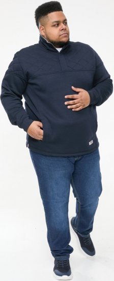 D555 SWANN Quarter Neck Sweatshirt With Quilted Top Panel Navy - Puloverji & jopice - Moški Puloverji & Jopice za Močnejše Postave