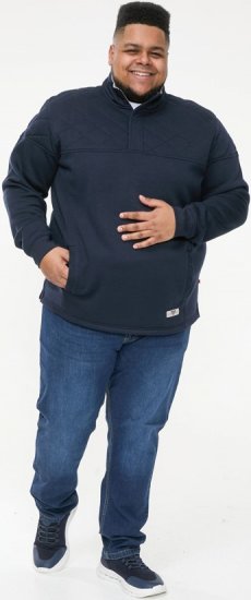 D555 SWANN Quarter Neck Sweatshirt With Quilted Top Panel Navy - Puloverji & jopice - Moški Puloverji & Jopice za Močnejše Postave