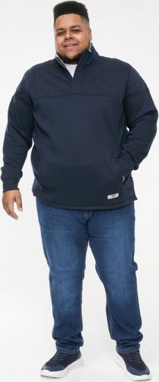D555 SWANN Quarter Neck Sweatshirt With Quilted Top Panel Navy - Puloverji & jopice - Moški Puloverji & Jopice za Močnejše Postave