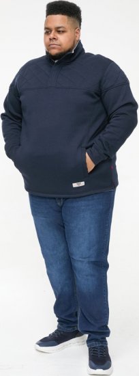 D555 SWANN Quarter Neck Sweatshirt With Quilted Top Panel Navy - Puloverji & jopice - Moški Puloverji & Jopice za Močnejše Postave