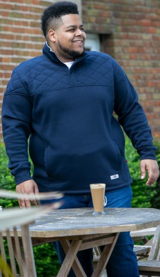 D555 SWANN Quarter Neck Sweatshirt With Quilted Top Panel Navy - Puloverji & jopice - Moški Puloverji & Jopice za Močnejše Postave