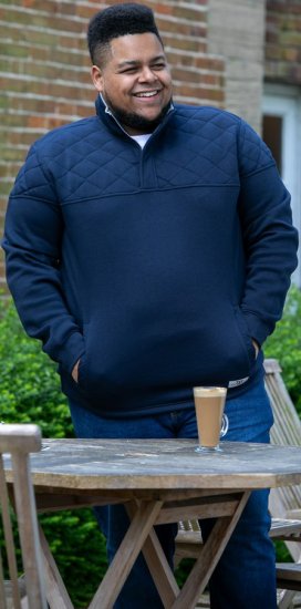 D555 SWANN Quarter Neck Sweatshirt With Quilted Top Panel Navy - Puloverji & jopice - Moški Puloverji & Jopice za Močnejše Postave